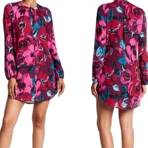 Charles Henry  Multi-Color Jewel Tone Floral Print Long Sleeve Shift Dress